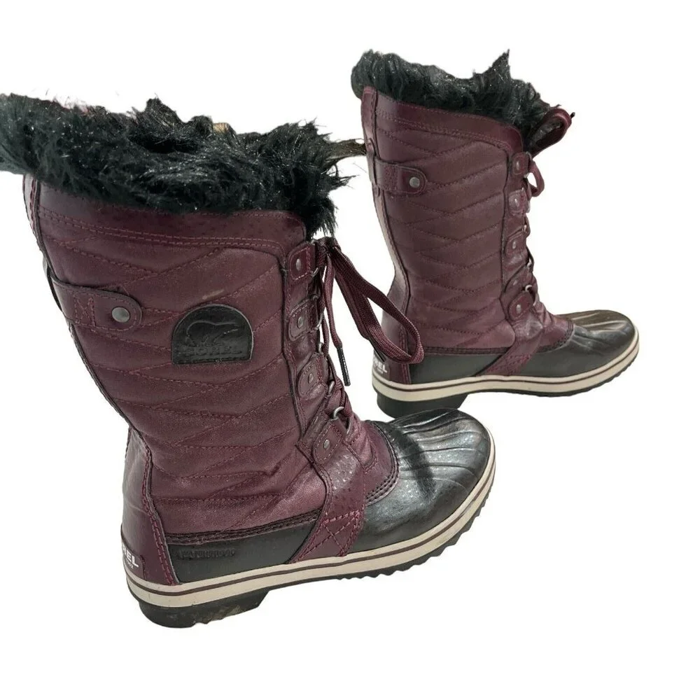 Sorel Snow Boot Womens 6 Tofino II Faux Fur Cuff Purple Waterproof Winter Laceup